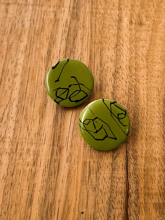 Army green Scribbles -  Large Stud Resin