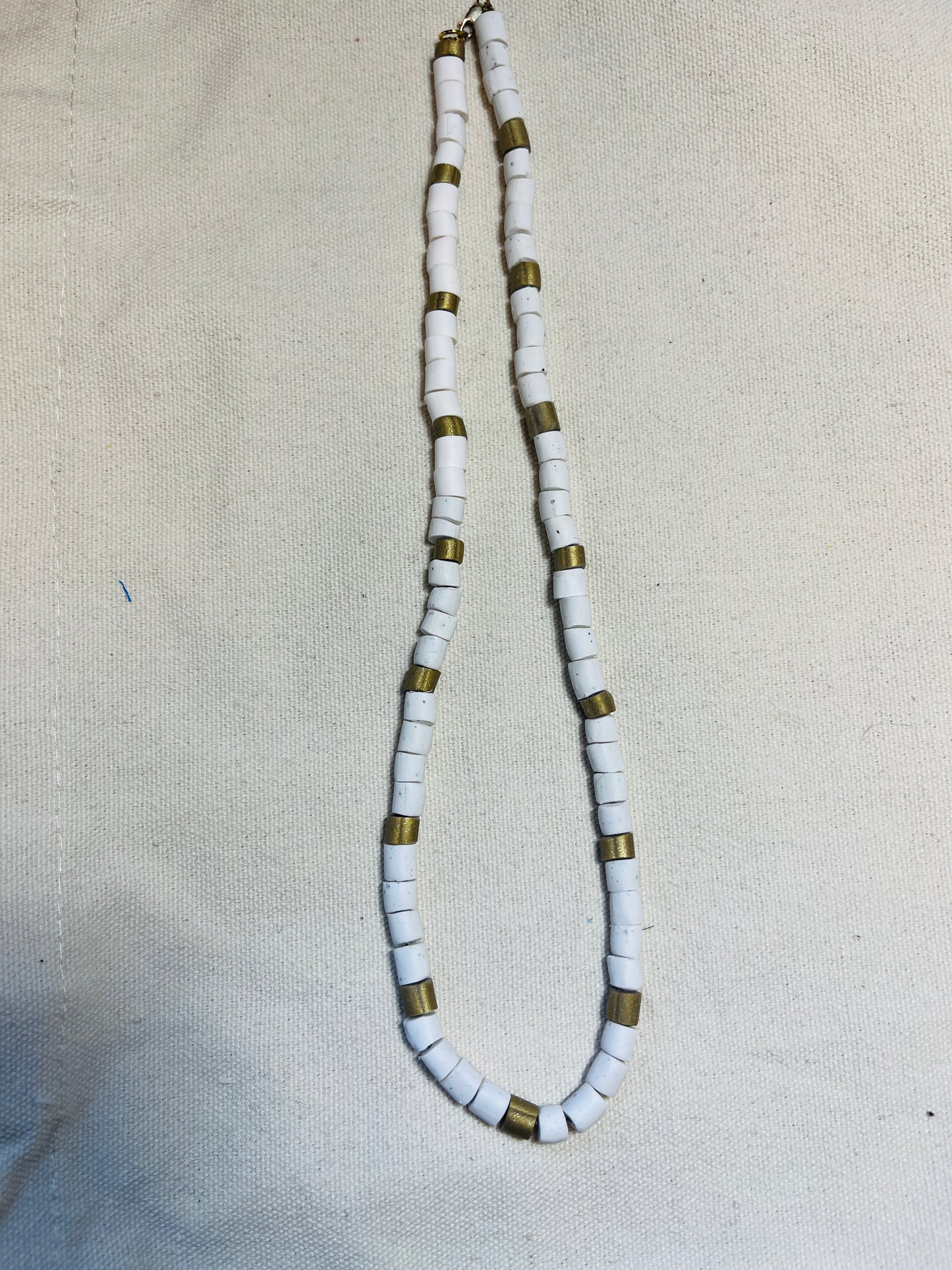 White and Gold polymer clay beaded necklace